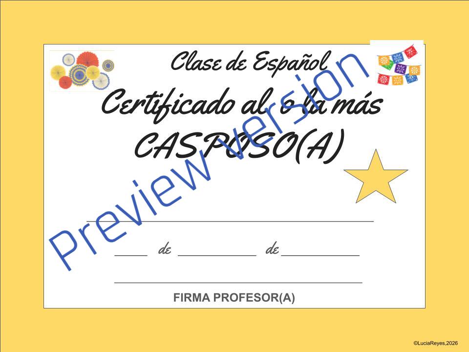 Spanish Class End of Year Awards Template - Colombian- Latin-American Spanish