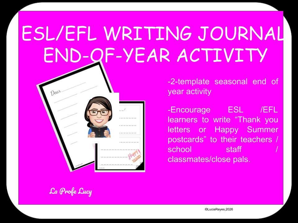 ESL/EFL Writing Journal "Thank-you-letter"/"Happy-summer-postcard" 2-last-pages