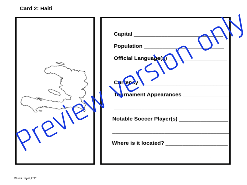 2026 Global Soccer Tournament Country Cards | ESL Geography & Cultural Awareness