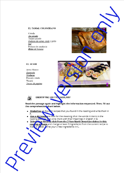 Spanish Intro Level I Culturally responsive short passages - Volume 1. Learners' Booklet