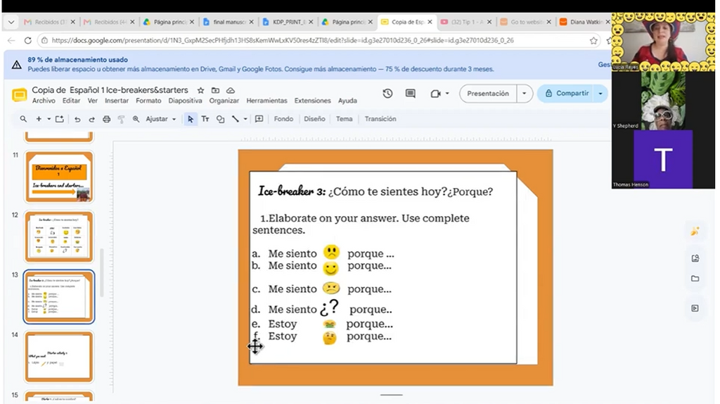 SPANISH/ EspañoI I: Icebreakers & Starters (Google slides) Teachers' Resources